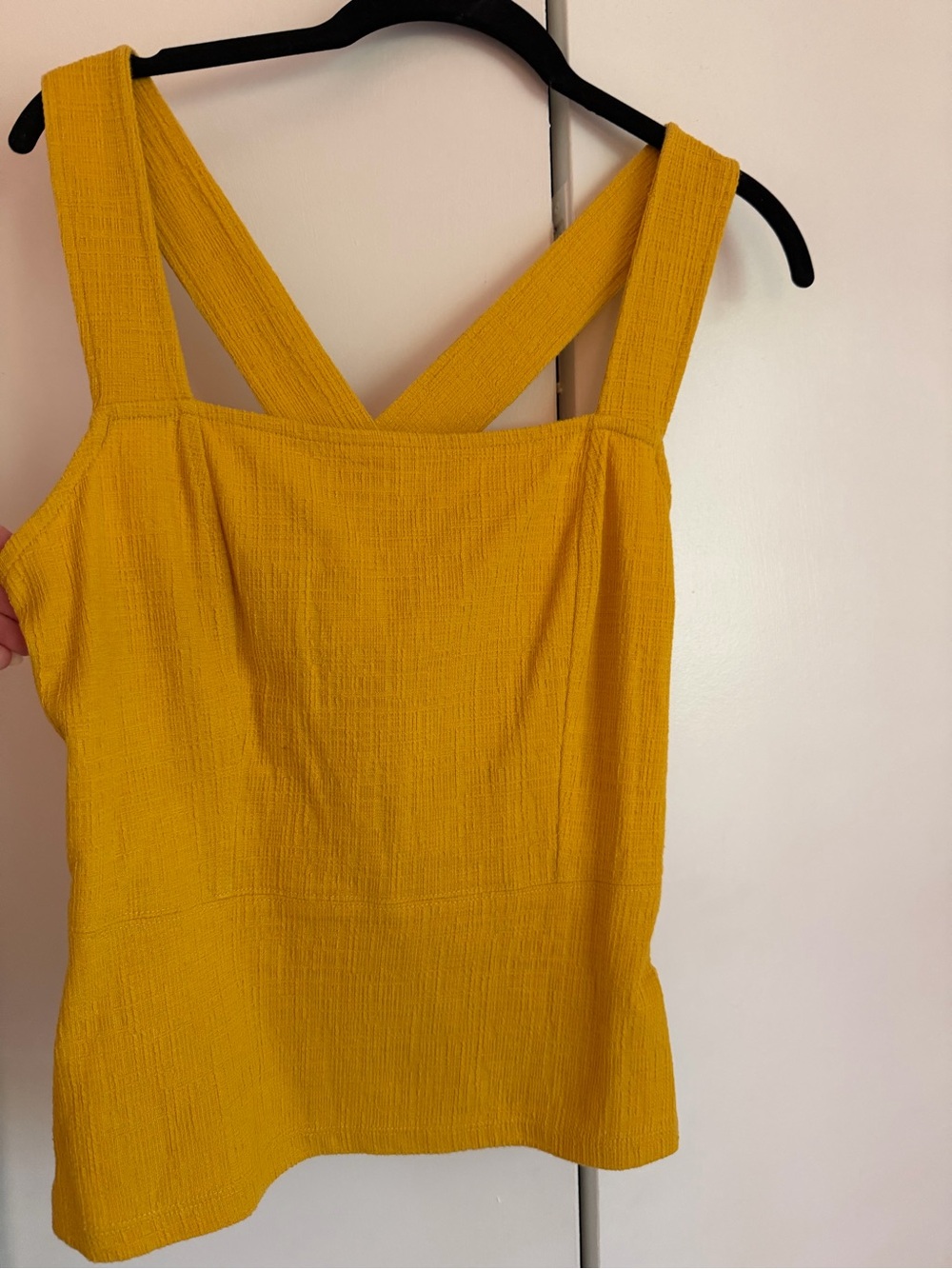 Anthropologie/current air Textured Square-Neck cross back top in Mustard Yellow
